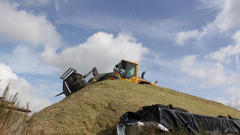 Op de kuil rijden de nieuwe Volvo L70H en de Volvo L70F. In het veld de machtige Claas Jaguar 960 met 10-rijige Kemper 375-bek. Het transport werd gedaan door een Fendt 818 met Joskin-kipper, een Massey Ferguson 7620 met Kaweco-silagewagen en een Massey F