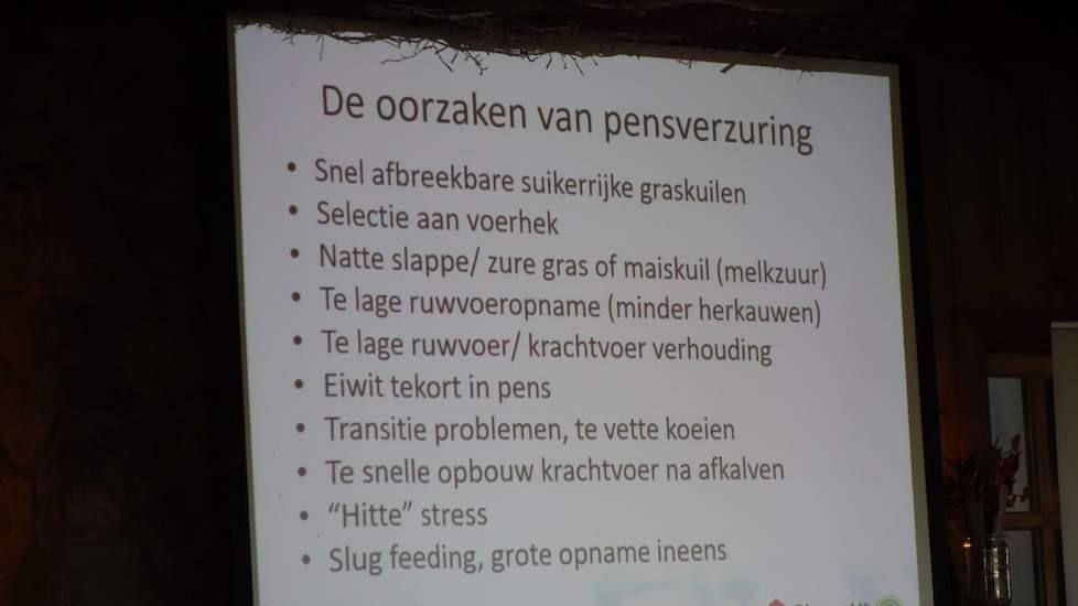 Hoeve presenteerde zijn toehoorders alle ins en outs rondom pensverzuring in een serie dia's.