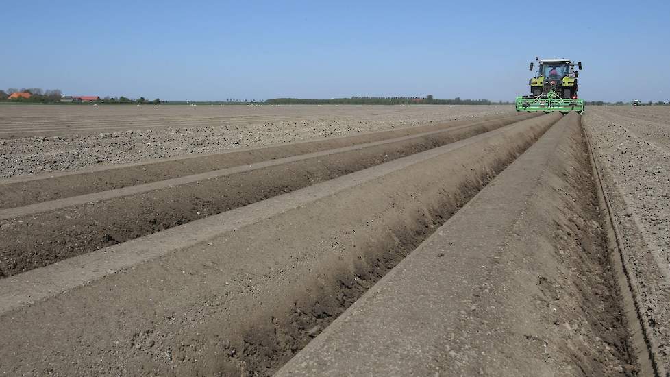 Op sommige percelen was de grond zo hard, dat twee keer voorbewerken nodig was. En nog viel het poten niet mee. „Je stopt dan een aardappel in een rug, meer niet", aldus Den Boer.