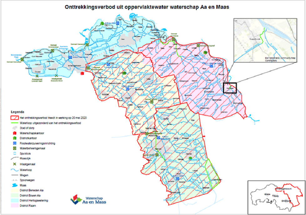 Het verbod is van toepassing op de rood gearceerde gebieden op bovenstaande tekening.