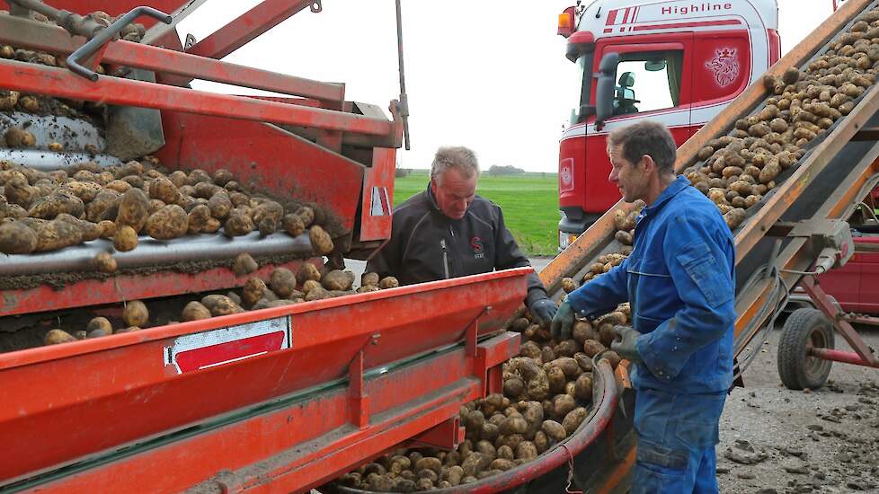 De aardappelen gaan bij Nedato in de centrale opslag. Vandaaruit worden ze elke keer beetje bij beetje verkocht. „Wat ze op gaan brengen weet ik nog niet. Dat kan ik ook niet veranderen. We moeten ze eerst uit de grond zien te krijgen", aldus Sam de Vlieg