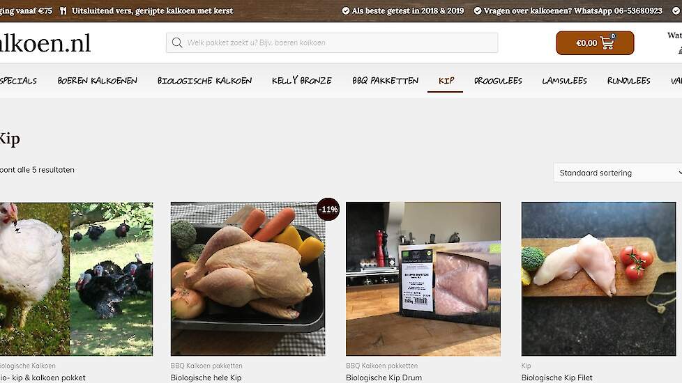 Coolen verkoopt meer poot- en dijvlees van kippen dan filet via zijn website kalkoen.nl. Hij merkt dat de vraag naar filets wat afneemt en van dijvlees en poten juist toeneemt. „Ik denk dat ik de prijzen van poot- en dijvlees iets hoger maak en de prijs v