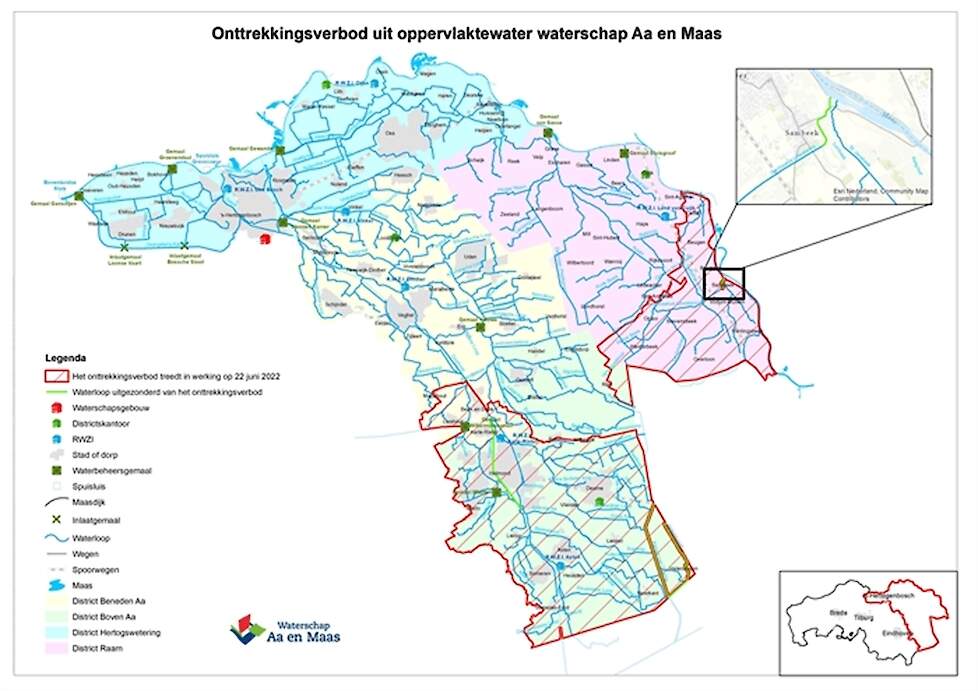 Gebieden waar het onttrekkingsverbod oppervlaktewater geldt.