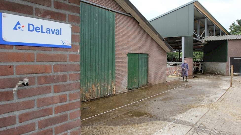 Het koeverkeer van de nieuwe slaapstal (rechts) naar het melkgebouw (links buiten beeld) gebeurt aan de voorkant, via een vast looppad. De ‘gewone’ melkkoeien komen uit de nieuwe stal. De vaarzen en de groep koeien die bijna droog moeten, staan is in de o